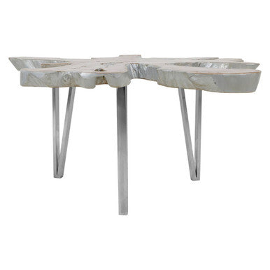 Surak teak wood star top coffee table, close up view 3