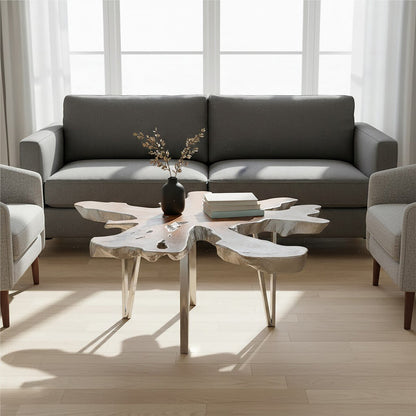 Surak teak wood star top coffee table, styled living room 2