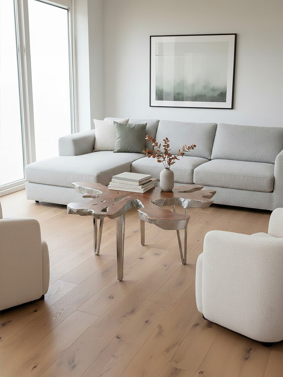 Surak teak wood star top coffee table, leg detail