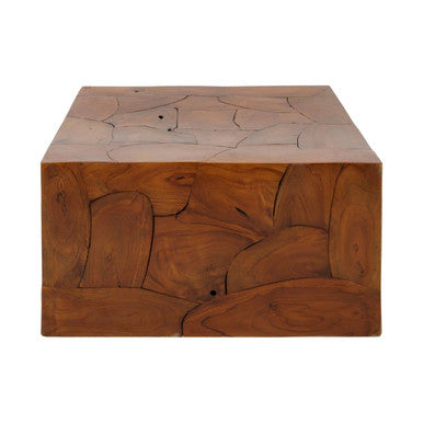 Surak teak wood square cuboid coffee table, side angle
