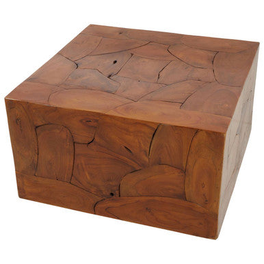 Surak teak wood square cuboid coffee table, tabletop detail