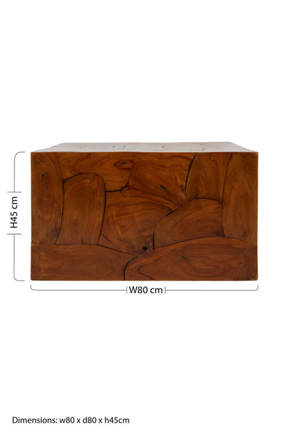 Surak teak wood square cuboid coffee table, additional view