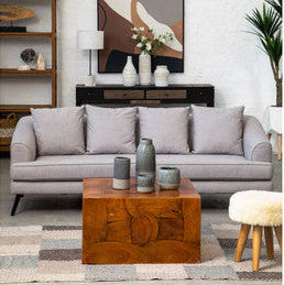 Surak teak wood square cuboid coffee table, styled living room 1