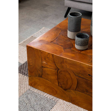 Surak teak wood square cuboid coffee table, styled living room 3