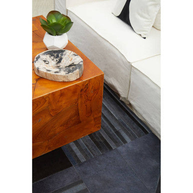 Surak teak wood square cuboid coffee table, close up view 4