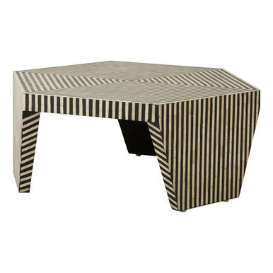 Fusion bone inlay hexagonal coffee table, tabletop detail