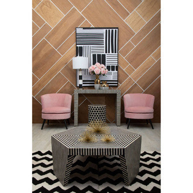 Fusion bone inlay hexagonal coffee table, styled living room 6