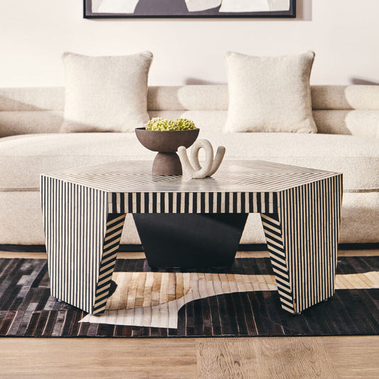 Fusion bone inlay hexagonal coffee table, styled living room 1