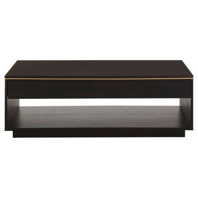 Diamond oak veneer coffee table, storage shelf detail