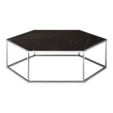 Piermount black marble hexagon coffee table, side angle