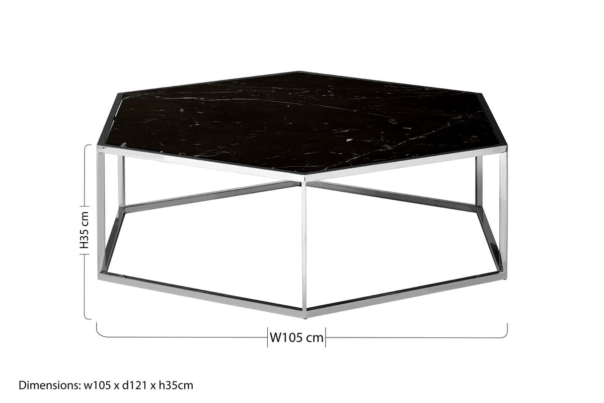 Piermount black marble hexagon coffee table, additional view
