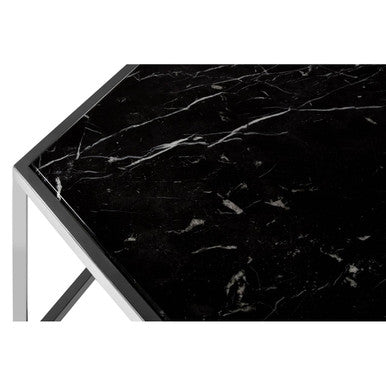 Piermount black marble hexagon coffee table, close up view 1