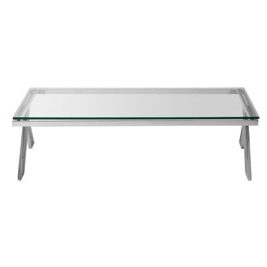 Piermount clear glass silver legs coffee table, side angle