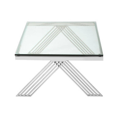 Piermount clear glass silver legs coffee table, tabletop detail