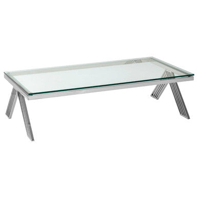 Piermount clear glass silver legs coffee table, styled living room