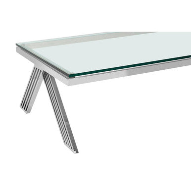 Piermount clear glass silver legs coffee table, leg detail