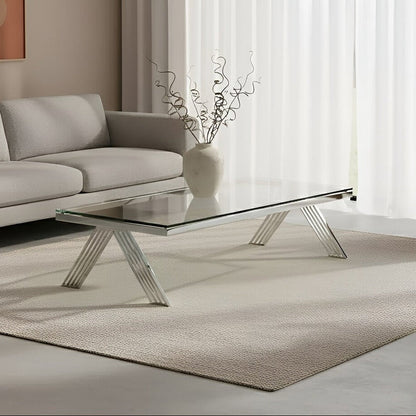 Piermount clear glass silver legs coffee table, front view