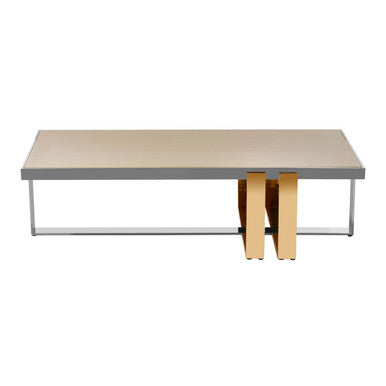 Demas glass coffee table gold silver base, tabletop detail