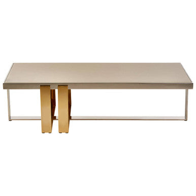 Demas glass coffee table gold silver base, side angle