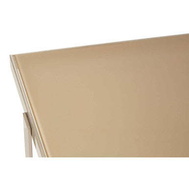 Demas glass coffee table gold silver base, close up view 3