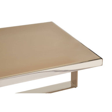 Demas glass coffee table gold silver base, close up view 4
