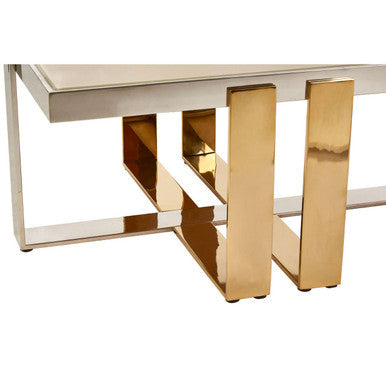 Demas glass coffee table gold silver base, additional view