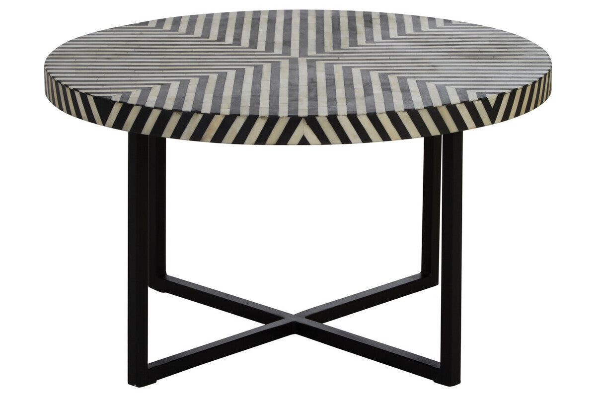 Boho bone inlay metal cross base coffee table, tabletop detail