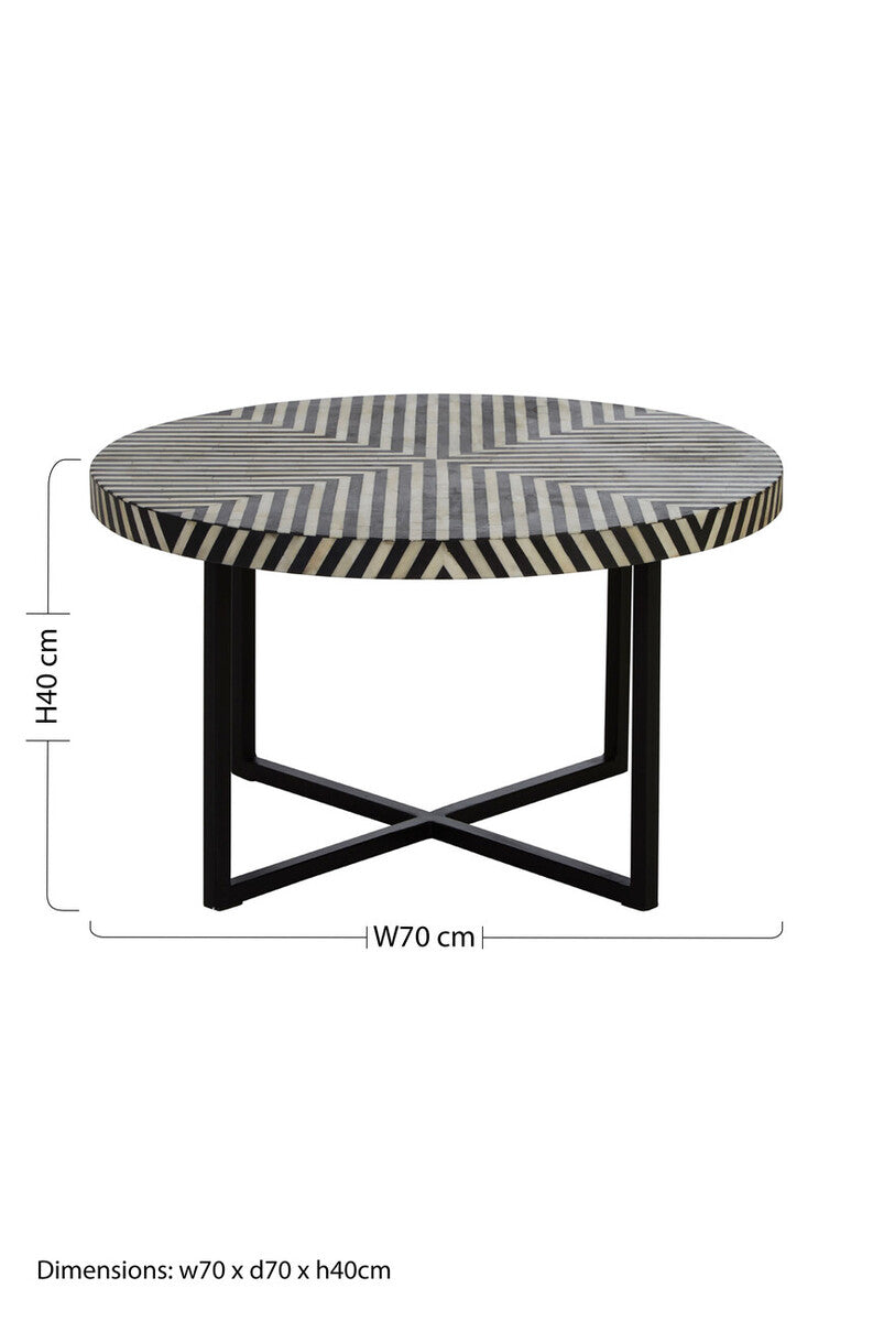 Boho bone inlay metal cross base coffee table, additional view