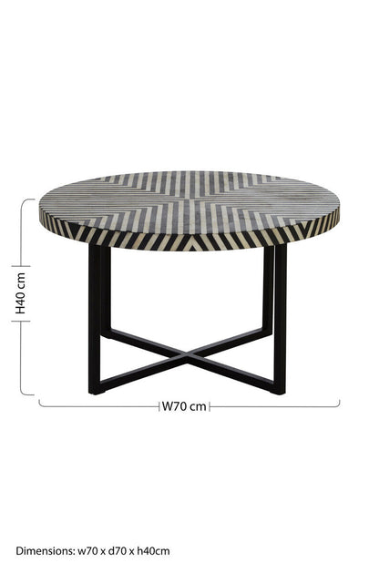 Boho bone inlay metal cross base coffee table, additional view