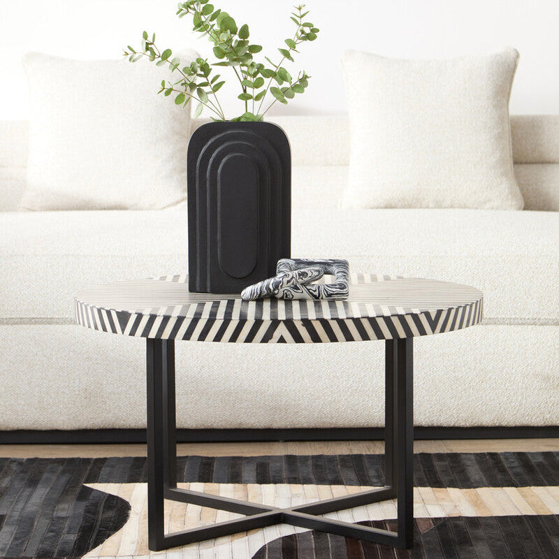 Boho bone inlay metal cross base coffee table, styled living room 1