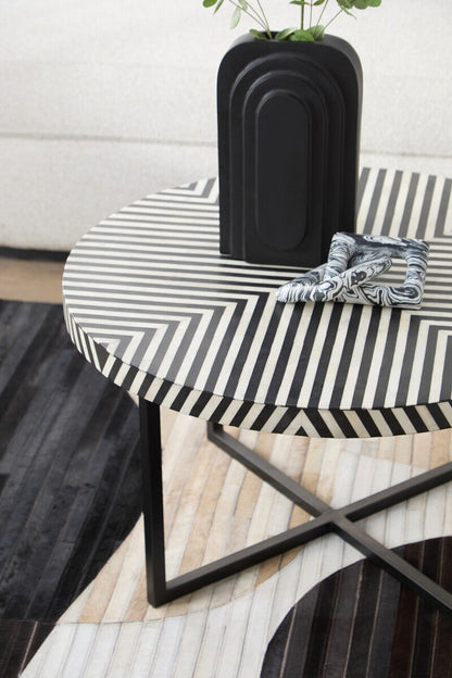 Boho bone inlay metal cross base coffee table, styled living room 3