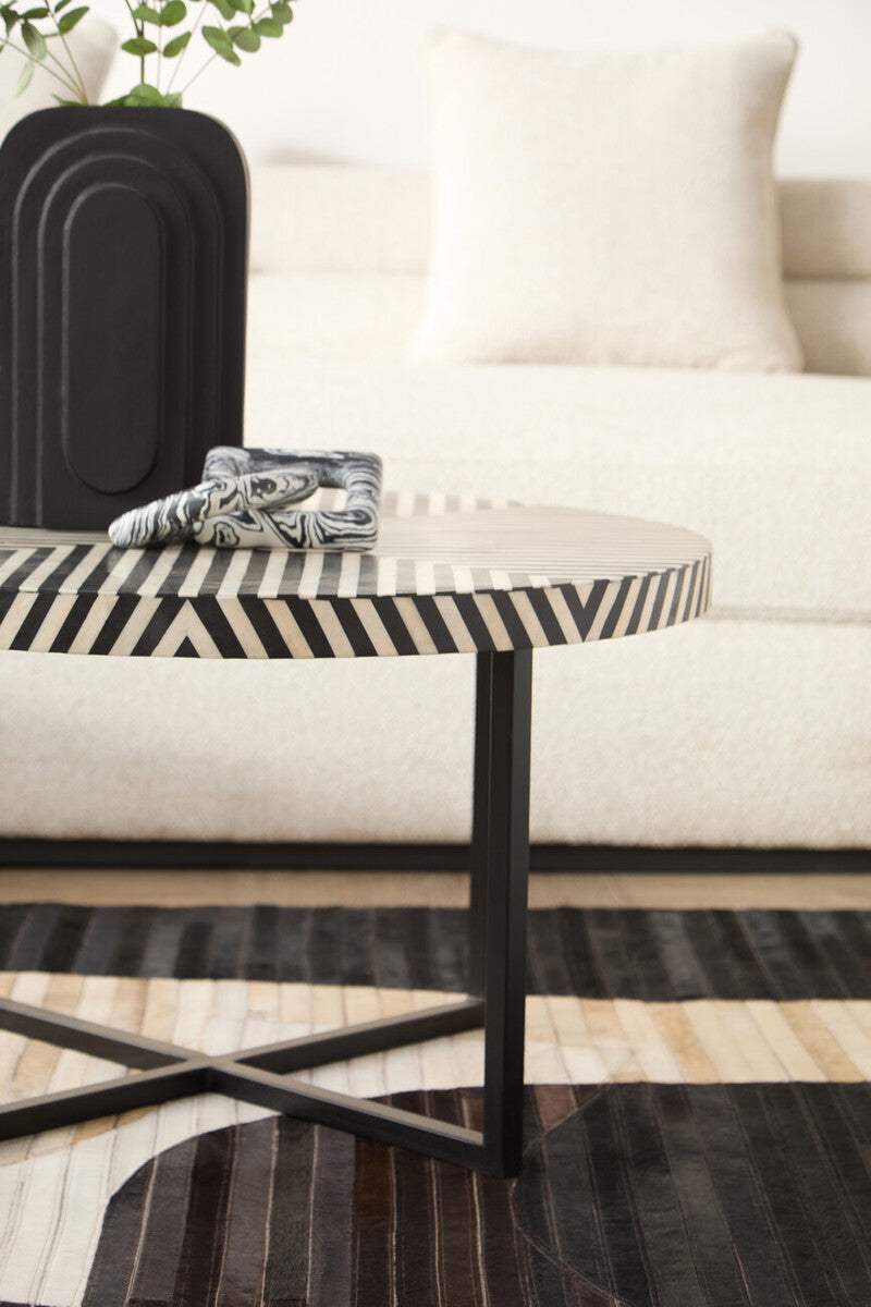 Boho bone inlay metal cross base coffee table, styled living room 2