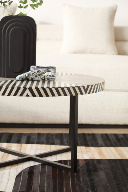 Boho bone inlay metal cross base coffee table, styled living room 2