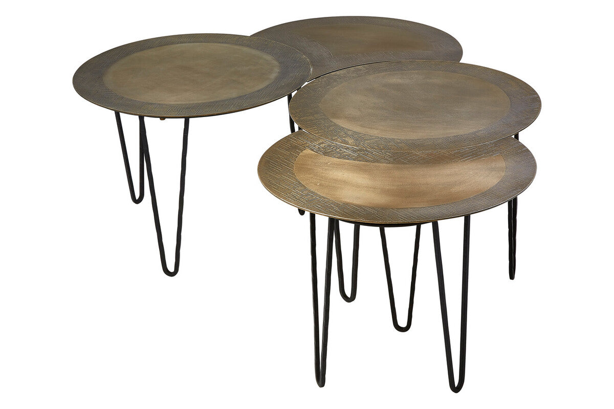 Rany antique brass finish set of 4 coffee tables, front view