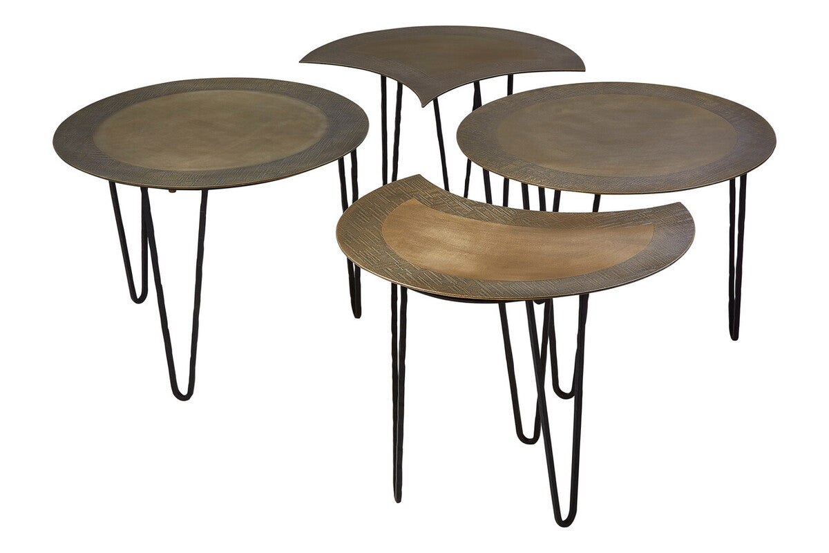 Rany antique brass finish set of 4 coffee tables, tabletop detail