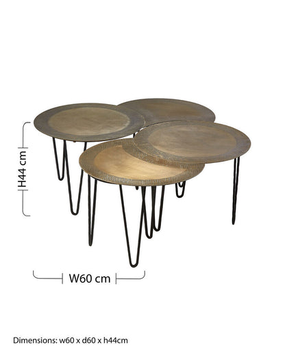 Rany Antique Brass Finish Set of 4 Coffee Tables