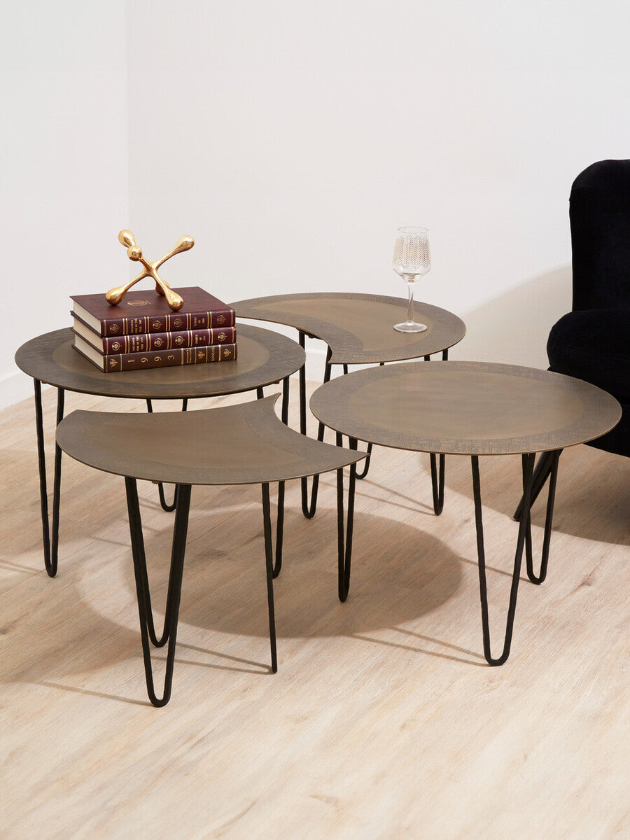Rany antique brass finish set of 4 coffee tables, styled living room 5