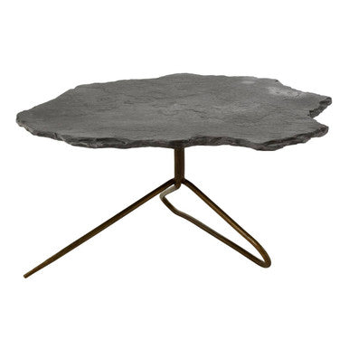 Rany grey stone antique brass coffee table, tabletop detail