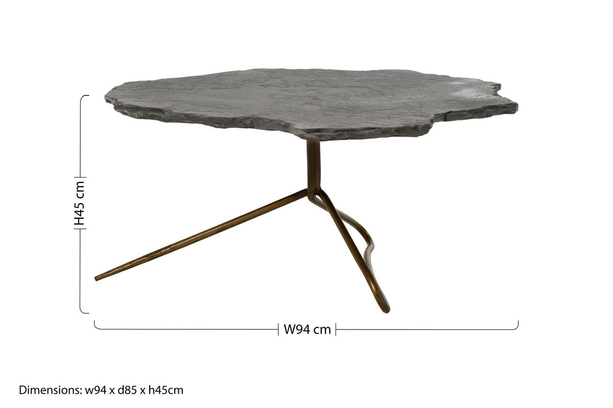 Rany grey stone antique brass coffee table, base detail