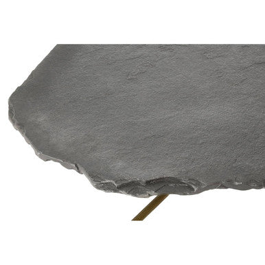 Rany grey stone antique brass coffee table, close up view 1