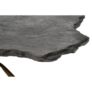 Rany grey stone antique brass coffee table, close up view 2