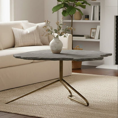 Rany grey stone antique brass coffee table, front view