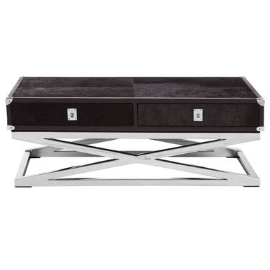 Kensington Townhouse black hair on hide 2 drawer coffee table, front view