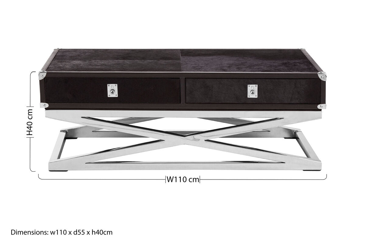 Kensington Townhouse black hair on hide 2 drawer coffee table, additional view