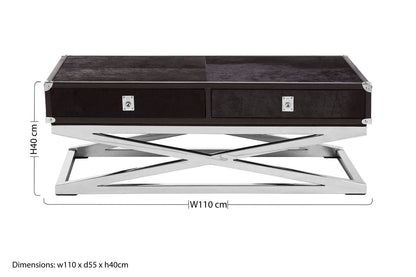 Kensington Townhouse black hair on hide 2 drawer coffee table, additional view