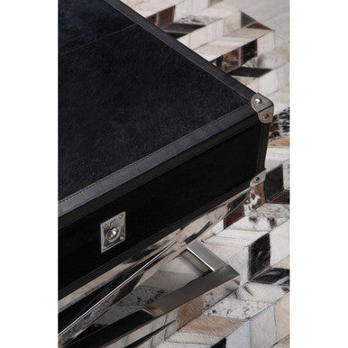 Kensington Townhouse black hair on hide 2 drawer coffee table, styled living room 2