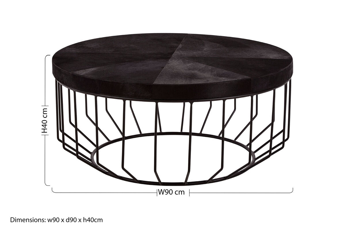 Kensington Townhouse black hair on hide round coffee table, additional view
