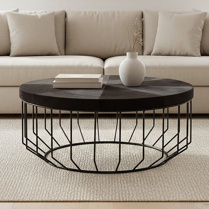Kensington Townhouse black hair on hide round coffee table, front view