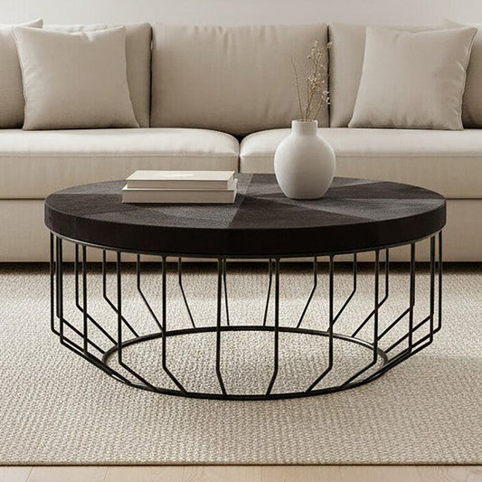 Kensington Townhouse black hair on hide round coffee table, front view