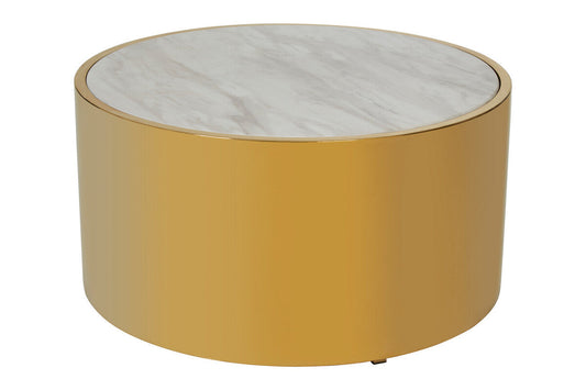 Carlox white marble effect gold round coffee table, side angle